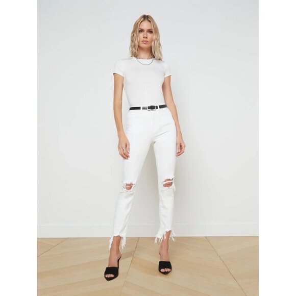 L'AGENCE High Line Jeans Size 25 Womens Blanc Destruct $435 - Picture 8 of 13
